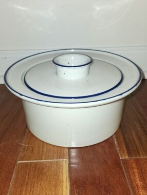 Dansk Blue Mist White Ceramic Covered Dish with Blue Rim